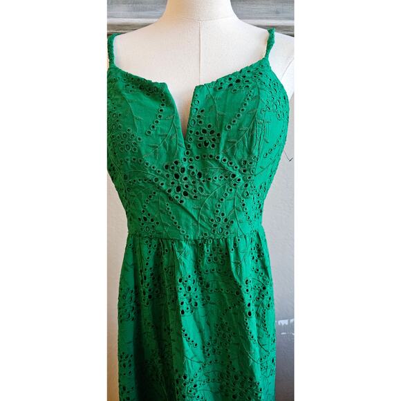 Guess Cotton Eyelet Asymmetric Midi Dress Women Size 8 Green Contemporary Party - Picture 6 of 10